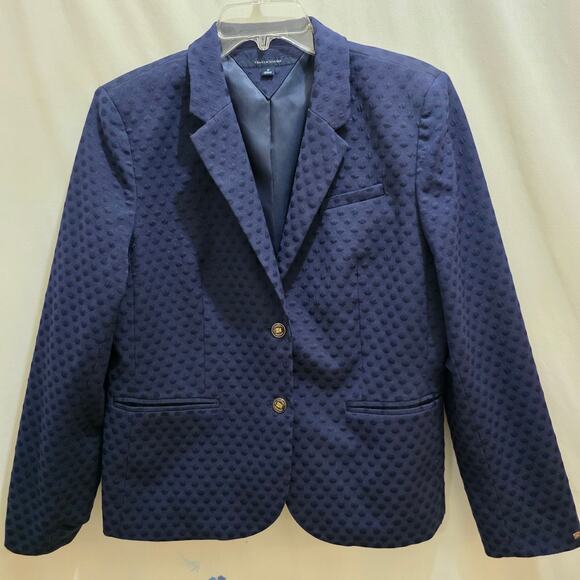 Tommy Hilfiger Textured Polka Dot Pockets Dress Blazer, Navy Blue, Size 12 - Picture 1 of 8